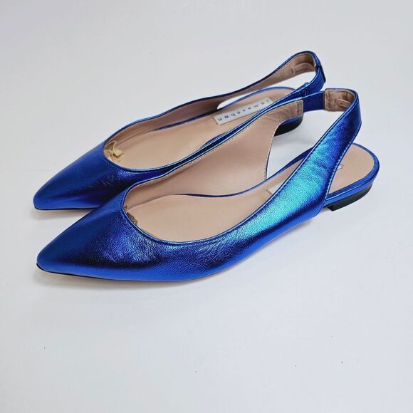 James Chan Nakasey Blue Metallic Sling Back Flat Size 6 Size 9 NWOB - Picture 3 of 12